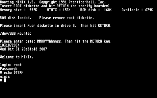Minix booting on Hatari Minix booting on Hatari